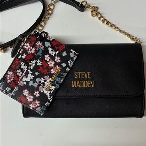 Steve Madden Black Crossbody Bag with Floral Cardholder